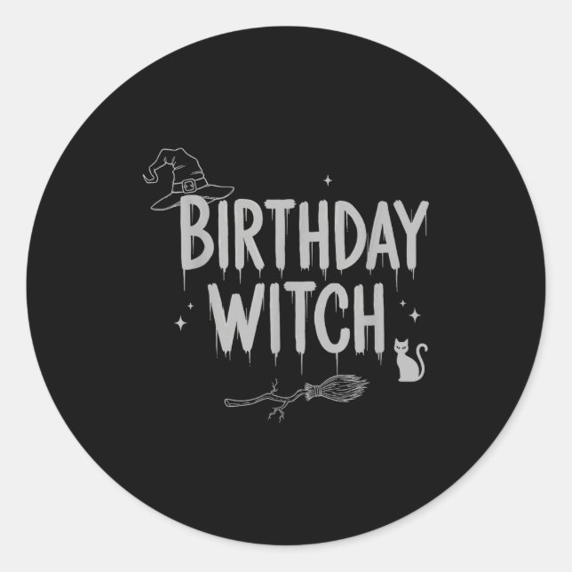 Cute Funny Witch Witchy Birthday Witches Happy Wom Runder Aufkleber (Vorderseite)