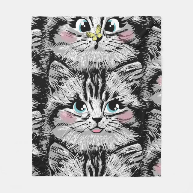 Cute furry kitten face seamless pattern. Illustrat Fleecedecke (Vorderseite)