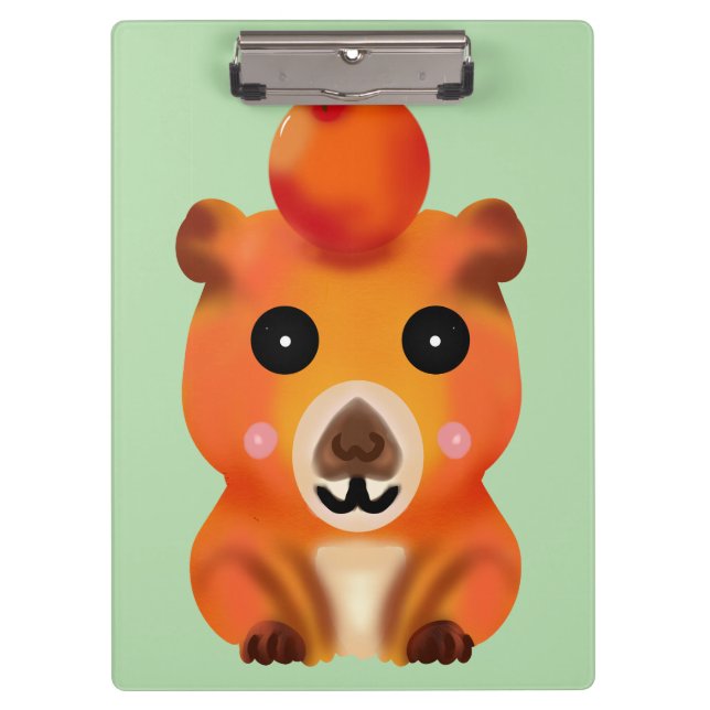 Cute Fuzzy Capybara with Orange | Kawaii Animal Ar Klemmbrett (Vorderseite)
