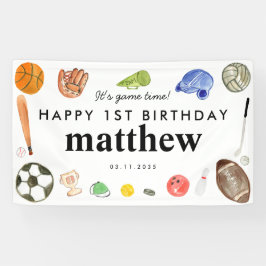Cute Game Time Sports Balls Kids Birthday Welcome Banner