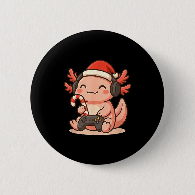Cute Gamer Axolotl Christmas Design  Button (Vorderseite)