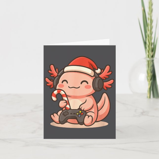 Cute Gamer Axolotl Christmas Design  Karte (Vorderseite)