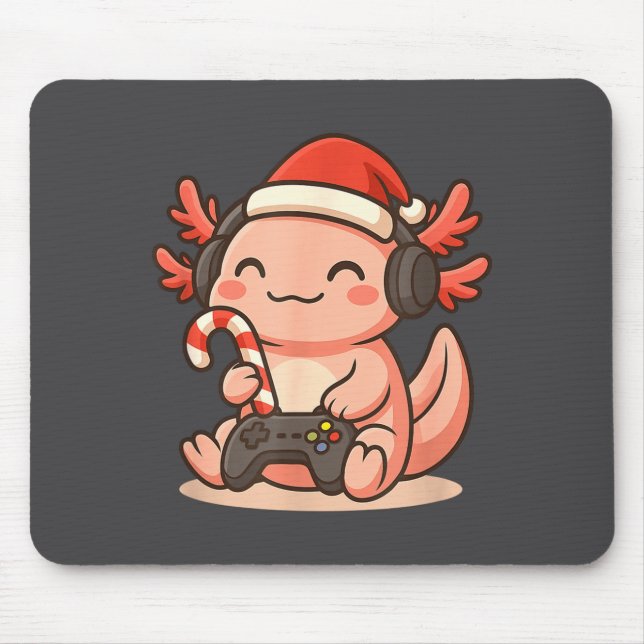 Cute Gamer Axolotl Christmas Design  Mousepad (Vorne)