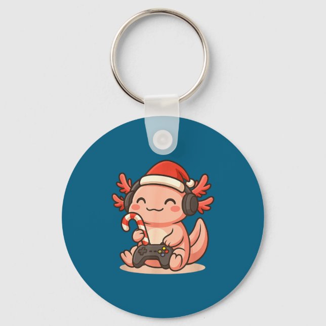 Cute Gamer Axolotl Christmas Design  Schlüsselanhänger (Vorderseite)
