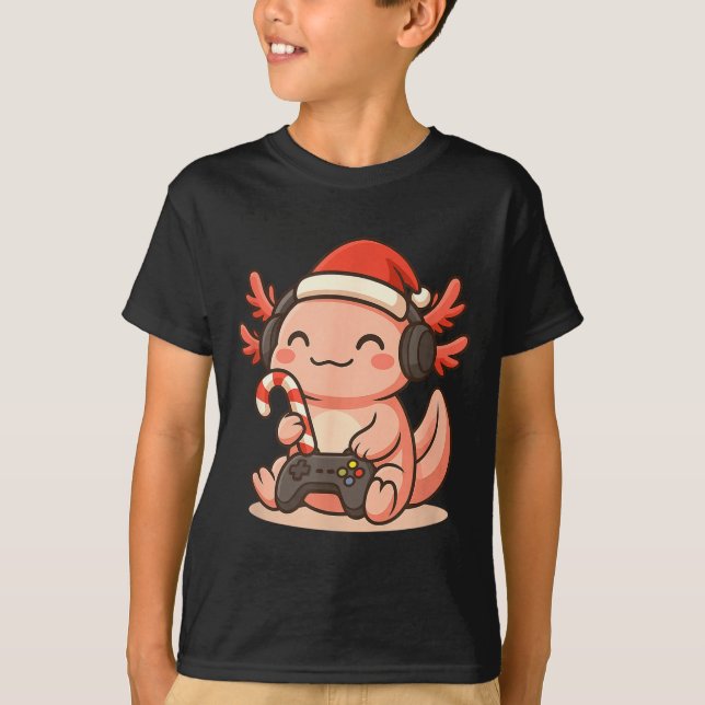 Cute Gamer Axolotl Christmas Design  T-Shirt (Vorderseite)