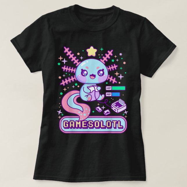 Cute Gamer Axolotl Kawaii Design T-Shirt (Design vorne)