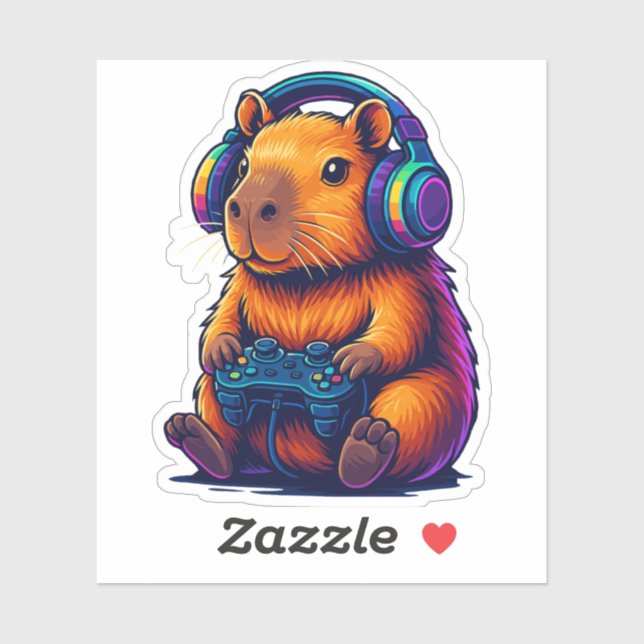 Cute Gamer Capybara — with Headset & Controller Aufkleber (Blatt)