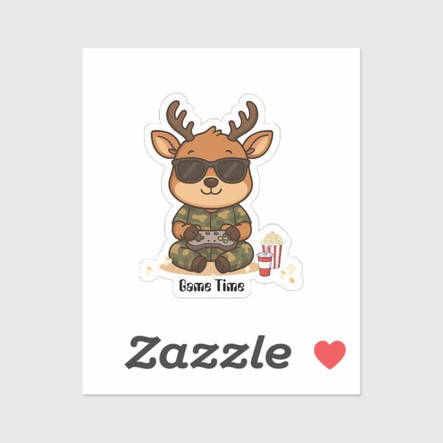 Cute Gamer Deer “Game Time” Accent  Aufkleber (Blatt)