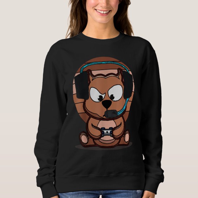 Cute Gamer Dog Gaming Pitbull Puppy Video Gamer Do Sweatshirt (Vorderseite)