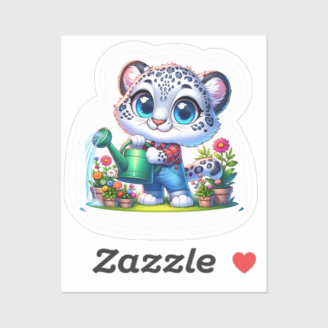 Cute Gardening Snow Leopard Stickers Aufkleber (Blatt)