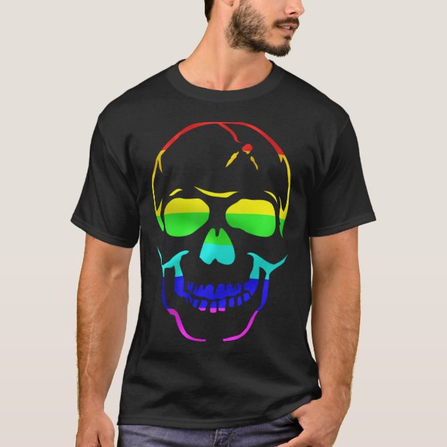 Cute Gay Pride Rainbow Flag Sugar Skull T-Shirt (Vorderseite)