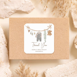 Cute gender neutral boho baby shower thank you quadratischer aufkleber