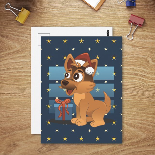 Cute German Shepherd Cartoon Starry night Postkarte (Von Creator hochgeladen)