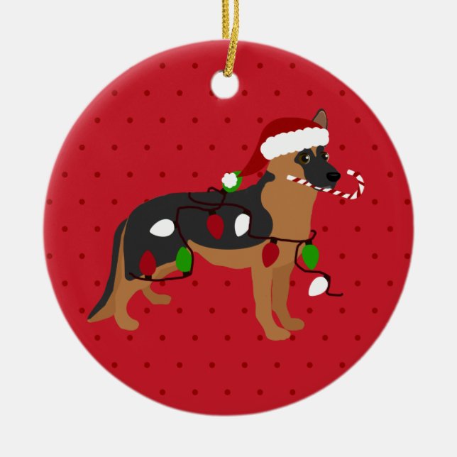 Cute German Shepherd Christmas Keramik Ornament (Vorne)