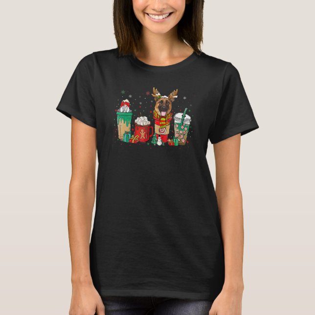 Cute German Shepherd Dog Christmas Coffee Pajamas  T-Shirt (Vorderseite)