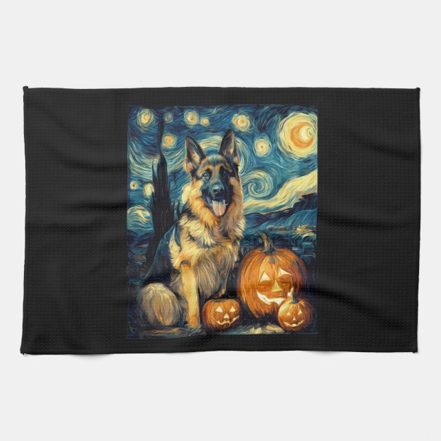 Cute German Shepherd Dog Halloween Jack O Lantern  Geschirrtuch (Horizontal)