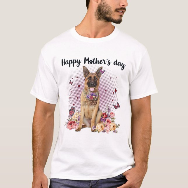 Cute German Shepherd Mom Flower Happy Mother's Day T-Shirt (Vorderseite)