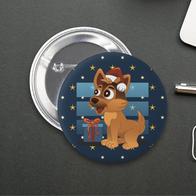 Cute German Shepherd puppy Cartoon Starry night Button (Von Creator hochgeladen)