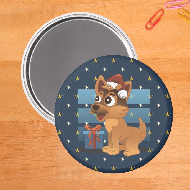 Cute German Shepherd puppy Cartoon Starry night Magnet (Von Creator hochgeladen)