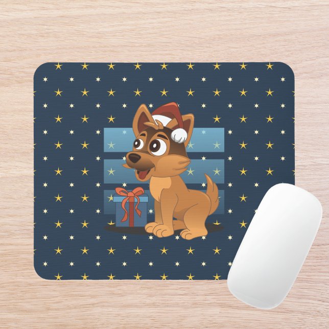 Cute German Shepherd puppy Cartoon Starry night Mousepad (Von Creator hochgeladen)