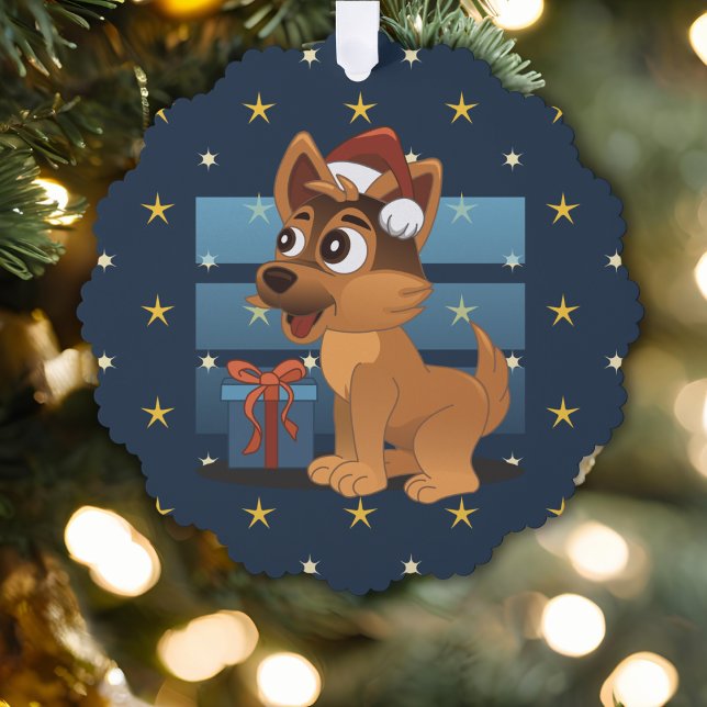 Cute German Shepherd puppy Cartoon Starry night Ornament Karte (Von Creator hochgeladen)
