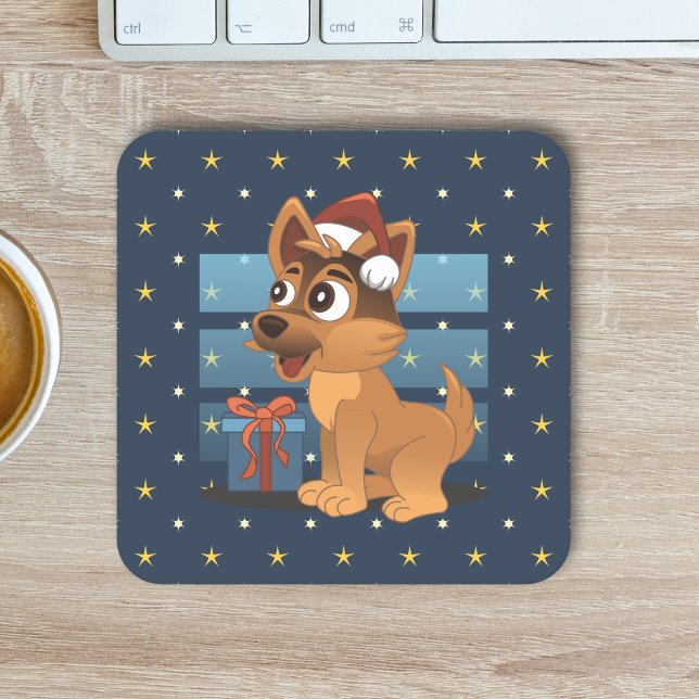 Cute German Shepherd puppy Cartoon Starry night Rechteckiger Pappuntersetzer (Von Creator hochgeladen)