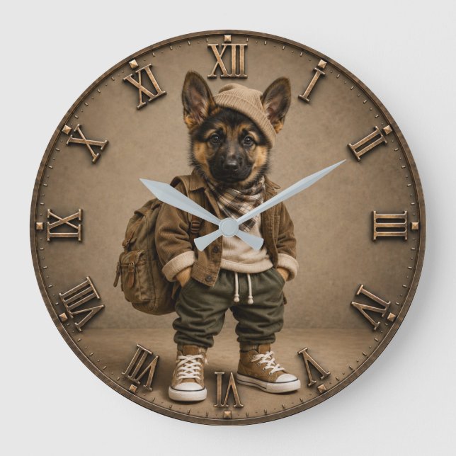 Cute German Shepherd Puppy Große Wanduhr (Vorderseite)