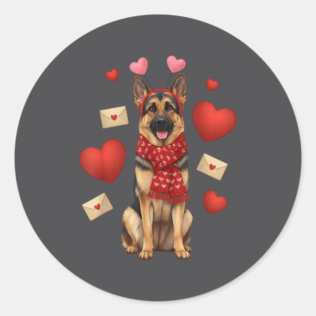 Cute German Shepherd Valentine’s Day Dog Mom - Ger Runder Aufkleber (Vorderseite)