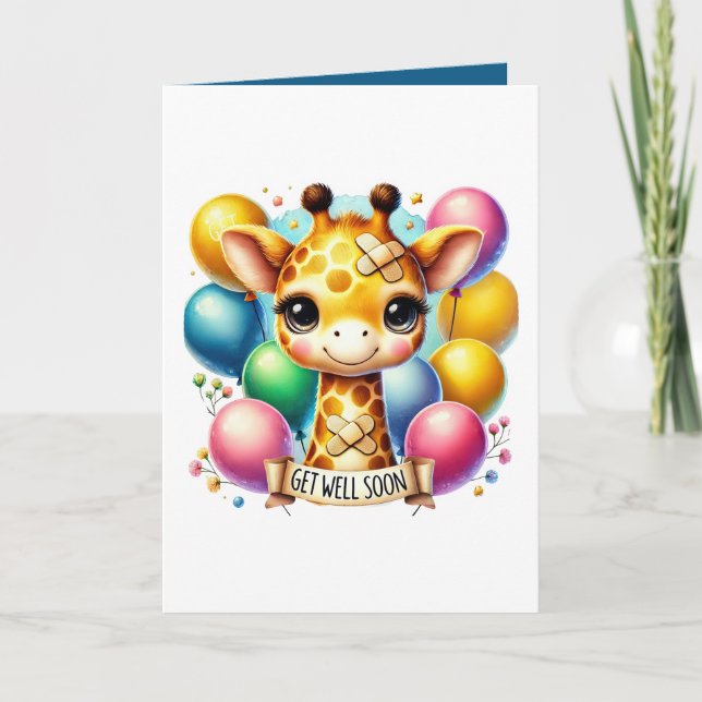 Cute get well soon giraffe add message karte (Vorderseite)