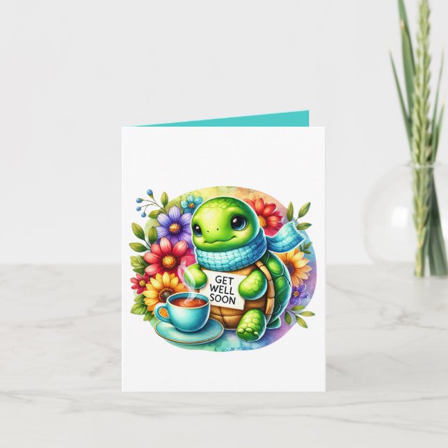 Cute get well soon turtle add message  karte (Vorderseite)