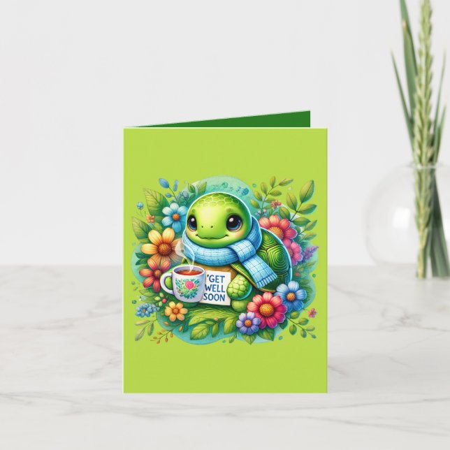 Cute get well turtle add message karte (Vorderseite)