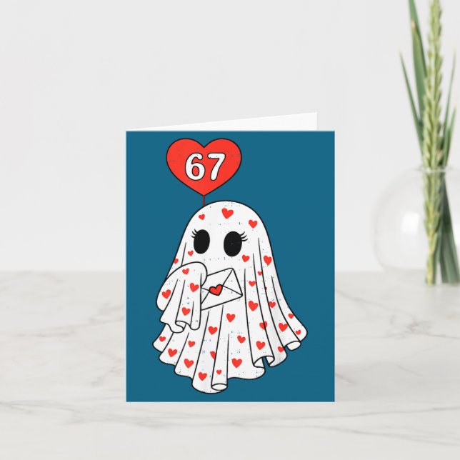 Cute Ghost 6 7 Six Seven Meme Valentines Day Men W Karte (Vorderseite)