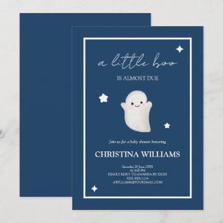 Cute Ghost A Little Boo Navy Blue Baby Shower Einladung