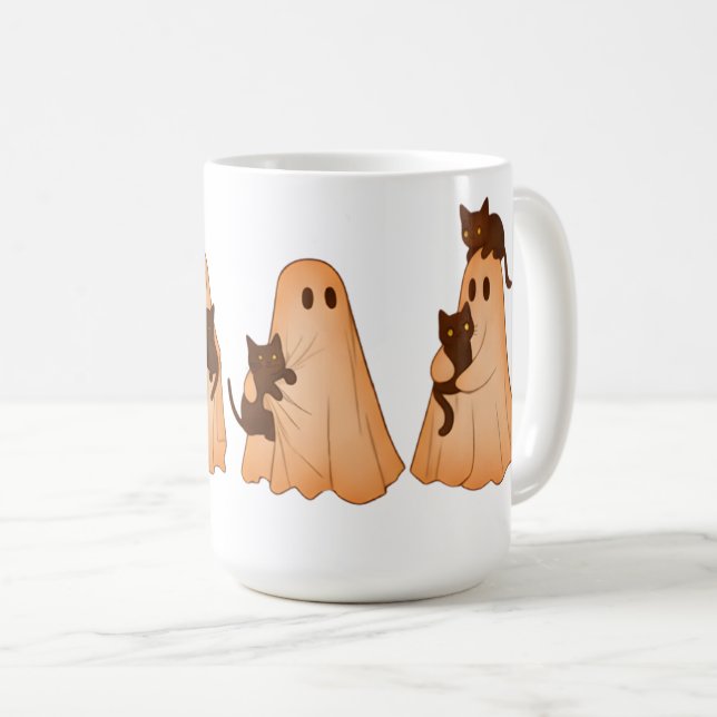 Cute Ghost and Black Cat Halloween Mug Kaffeetasse (VorderseiteRechts)