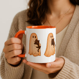 Cute Ghost and Black Cat Halloween Mug Tasse