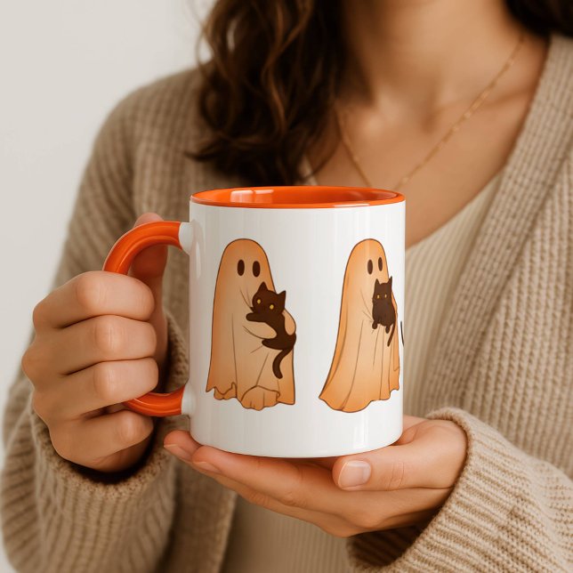 Cute Ghost and Black Cat Halloween Mug Tasse (Von Creator hochgeladen)