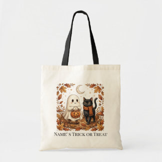 Cute Ghost and Black Cat Trick or Treat Autumn Tragetasche