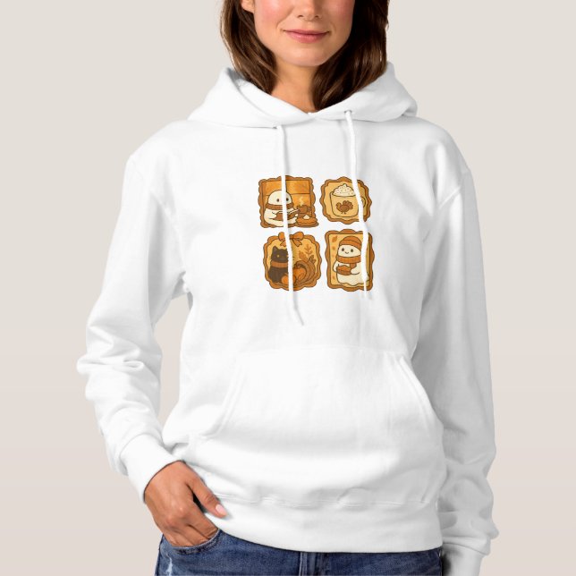 Cute Ghost and Cat in Autumn Season | Cozy Fall Hoodie (Vorderseite)