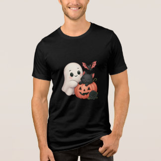 Cute Ghost and Cat With Pumpkin Tri-Blend Shirt