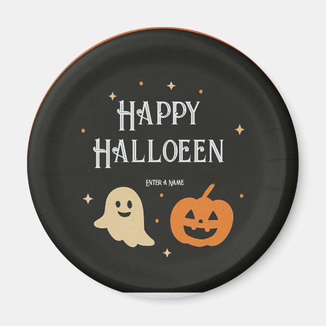 Cute Ghost and Pumpkin Halloween Paper Plate with  Magnet (Vorne)