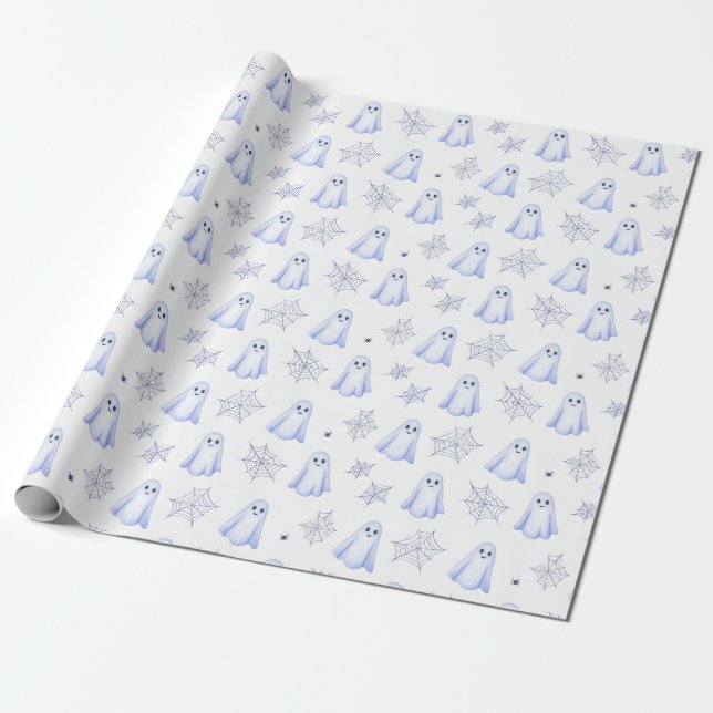 Cute Ghost and Spiderweb Halloween Geschenkpapier (Ungerollt)
