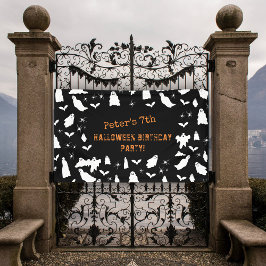 Cute Ghost, Bats & Spiders Halloween Birthday Banner