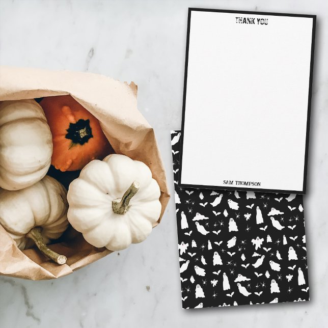Cute Ghost, Bats & Spiders Halloween Pattern Dankeskarte (Cute Ghost, Bats & Spiders Halloween Pattern Thank You Card)