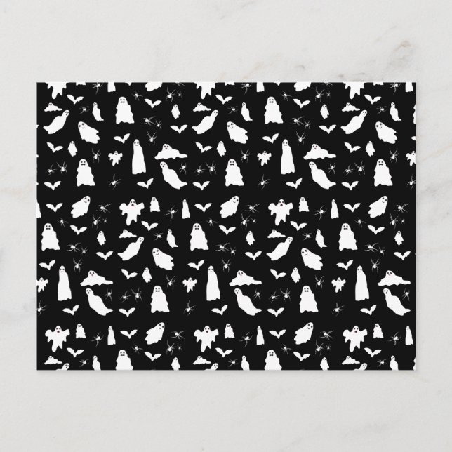Cute Ghost, Bats & Spiders Halloween Pattern Feiertagspostkarte (Vorderseite)