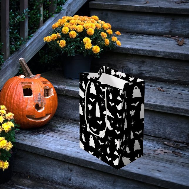 Cute Ghost, Bats & Spiders Halloween Pattern Mittlere Geschenktüte (Cute Ghost, Bats & Spiders Halloween Pattern Medium Gift Bag)