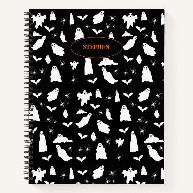 Cute Ghost, Bats & Spiders Halloween Pattern Notizbuch (Vorderseite)