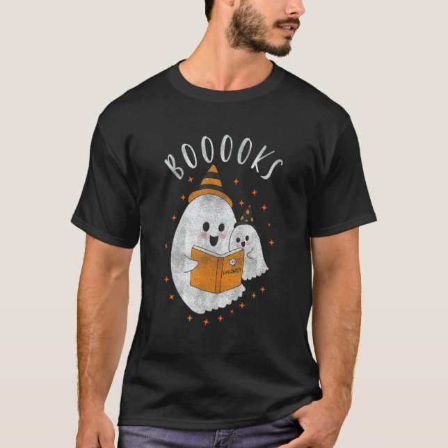 Cute Ghost Book Reading Teacher School  Halloween  T-Shirt (Vorderseite)
