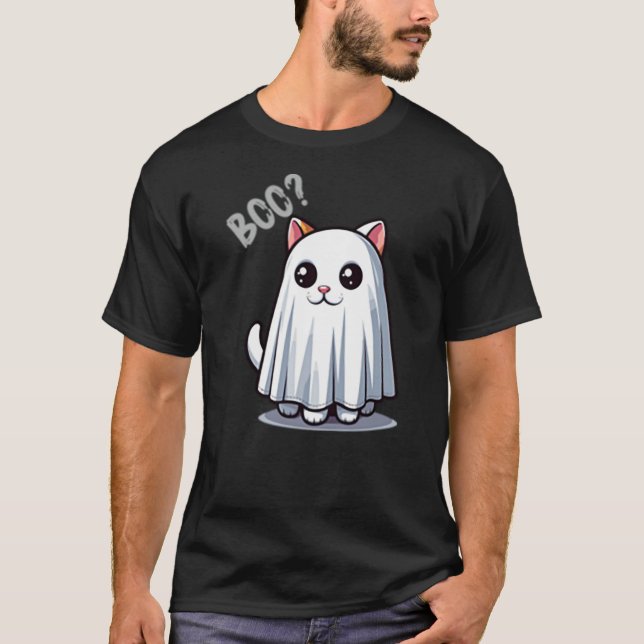 Cute Ghost Cat Boo Halloween Kawaii Minimalist T-Shirt (Vorderseite)