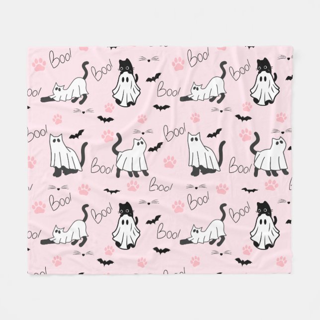 Cute Ghost Cats Halloween Fleecedecke (Vorderseite (Horizontal))