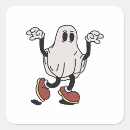 Cute ghost enjoying quadratischer aufkleber